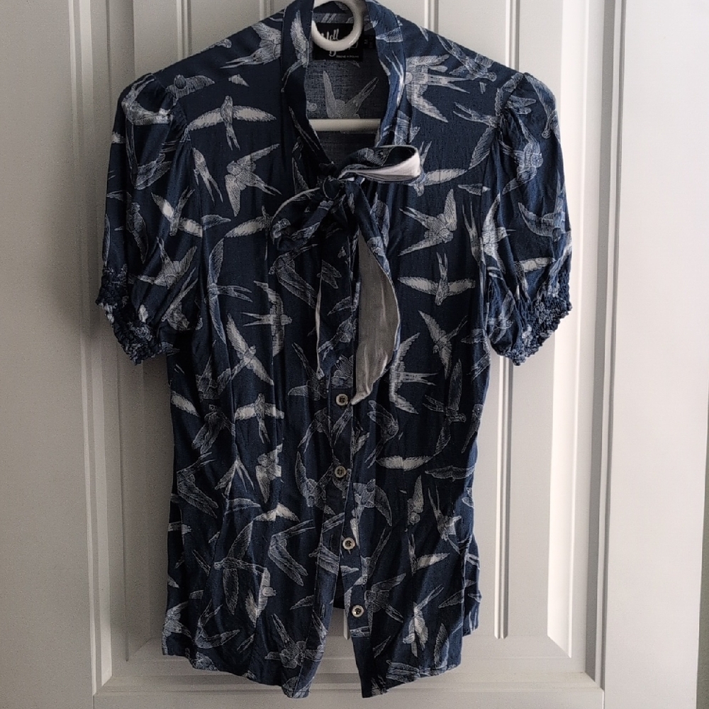 Hell Bunny Navy Bird Pattern Blouse